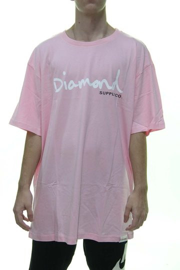 Camiseta Masculina Diamond Og Script Tee Manga Curta - Rosa