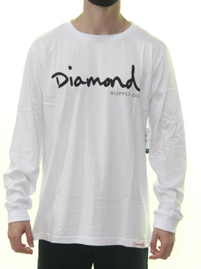 Camiseta Masculina Diamond OG Script Tee Manga Longa - Branco