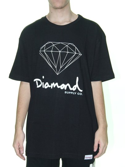 Camiseta Masculina Diamond Og Sign Manga Curta Estampado - Preto