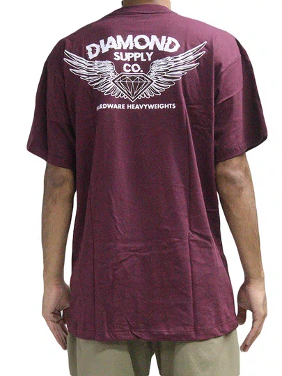 Camiseta Masculina Diamond Polo Varsity Wings Manga Curta Estampada - Bordo