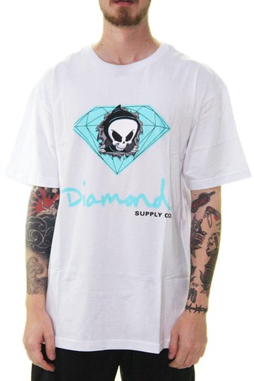 Camiseta Masculina Diamond Reaper Sign Tee Manga Curta Estampada - Branco