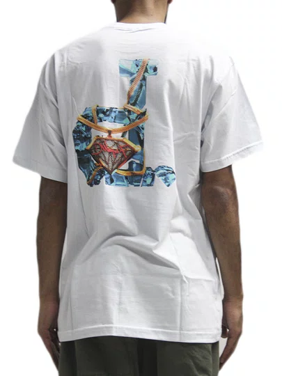 Camiseta Masculina Diamond X Dwayne Back Manga Curta Estampada - Branco