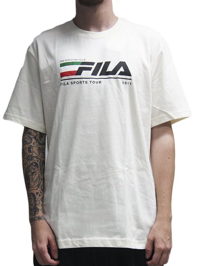 Camiseta Masculina Fila Comfort Motor Sport Manga Curta Estampada - Off White