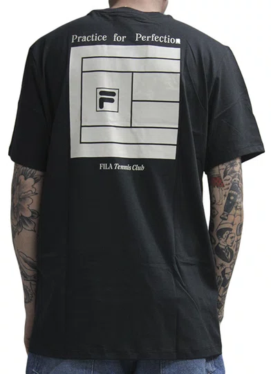 Camiseta Masculina Fila Regular Graphic Court Manga Curta Estampada - Preto