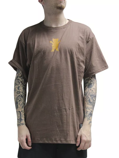 Camiseta Masculina Grizzly Back Script Logo Manga Curta Estampada - Marrom