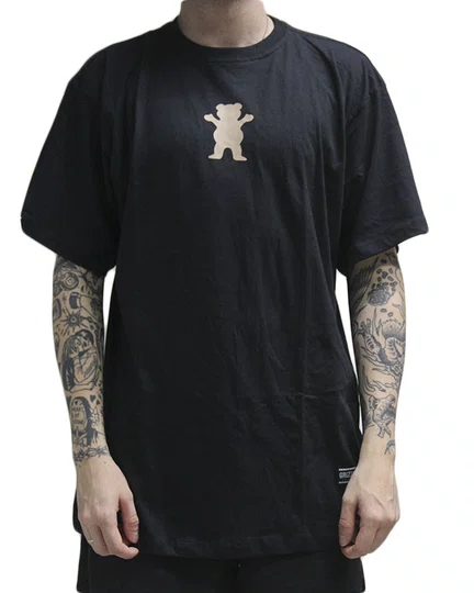 Camiseta Masculina Grizzly Back Script Logo Manga Curta Estampada - Preto