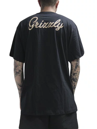 Camiseta Masculina Grizzly Back Script Logo Manga Curta Estampada - Preto