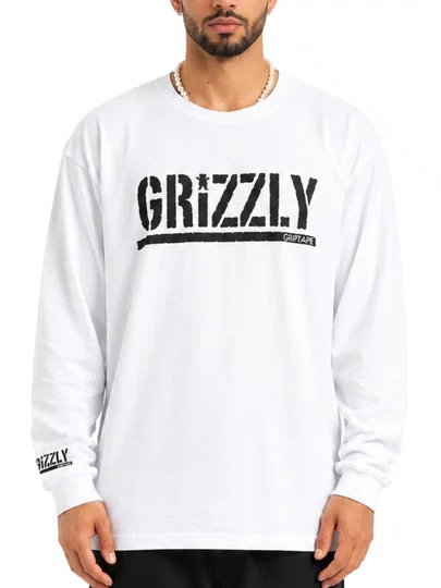 Camiseta Masculina Grizzly Og Stamp Manga Longa - Branco