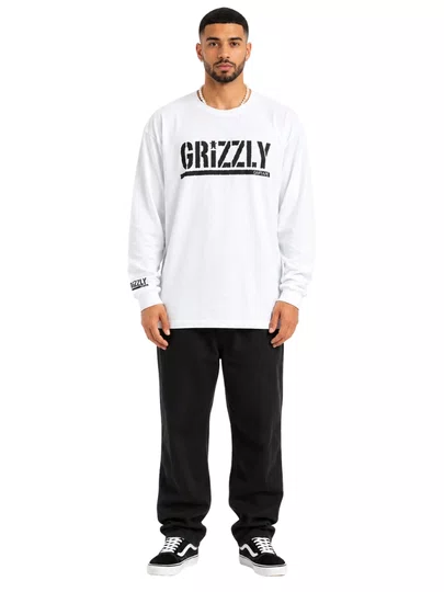 Camiseta Masculina Grizzly Og Stamp Manga Longa - Branco