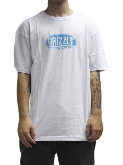 Camiseta Masculina Grizzly Spotlight Manga Curta Estampada - Branco