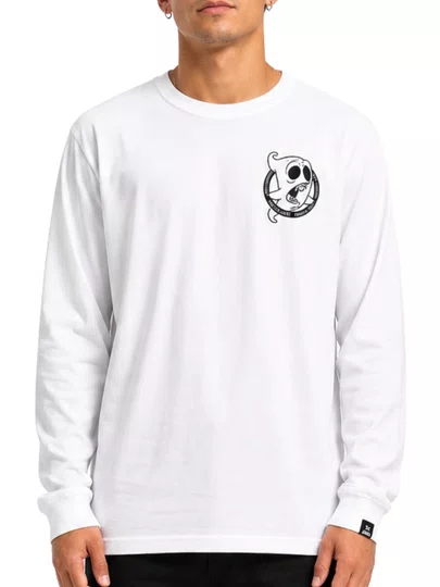 Camiseta Masculina Grow Fantasma Chest Manga Longa Estampada - Branco