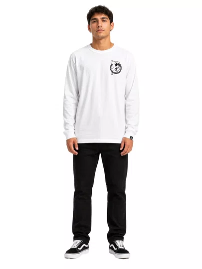 Camiseta Masculina Grow Fantasma Chest Manga Longa Estampada - Branco
