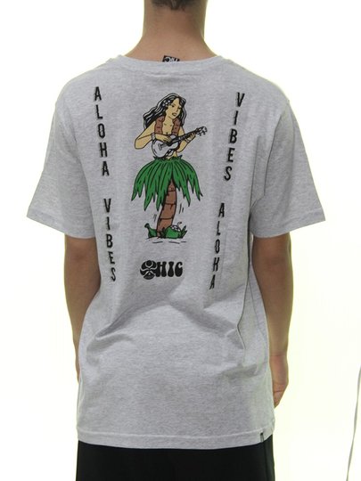 Camiseta Masculina HIC Vibes Aloha Manga Curta Estampado - Cinza Mesclado