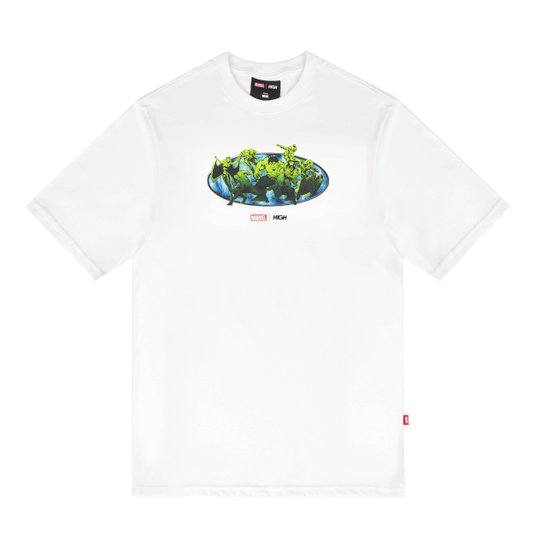 Camiseta Masculina High X Marvel Heroes Manga Curta Estampada - Branco