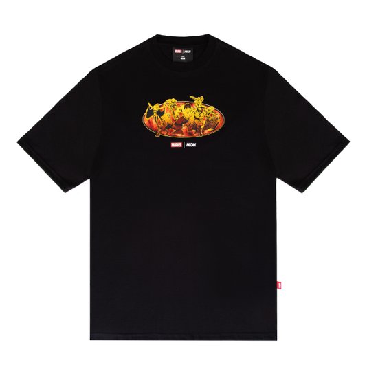 Camiseta Masculina High X Marvel Heroes Manga Curta Estampada - Preto