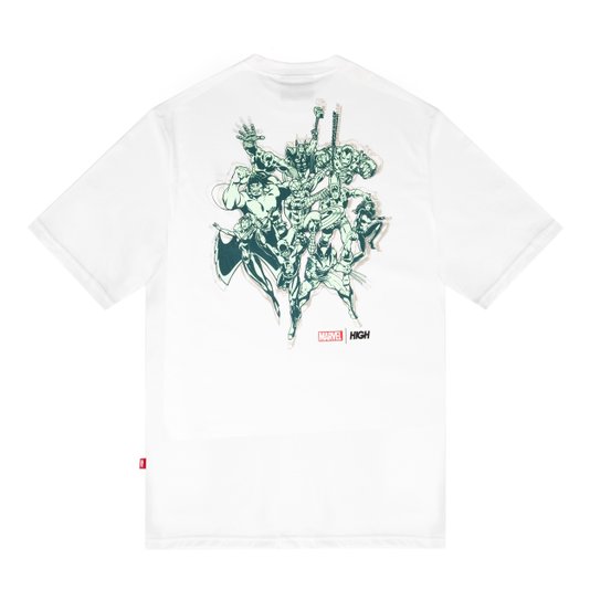 Camiseta Masculina High X Marvel Squad Manga Curta Estampada - Branco