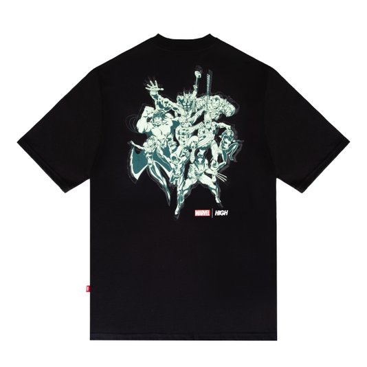 Camiseta Masculina High X Marvel Squad Manga Curta Estampada - Preto