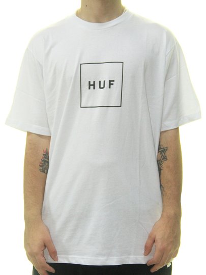 Camiseta Masculina HUF Essentials Box Logo Manga Curta Estampada - Branco