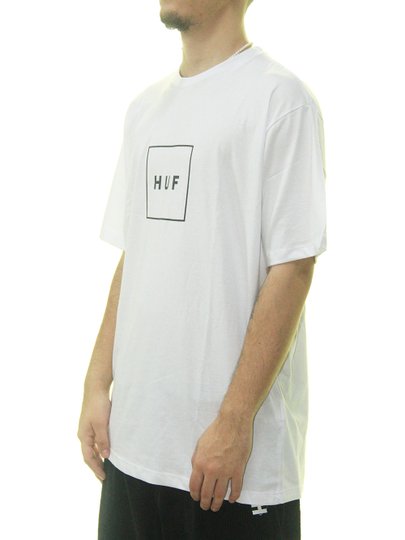 Camiseta Masculina HUF Essentials Box Logo Manga Curta Estampada - Branco