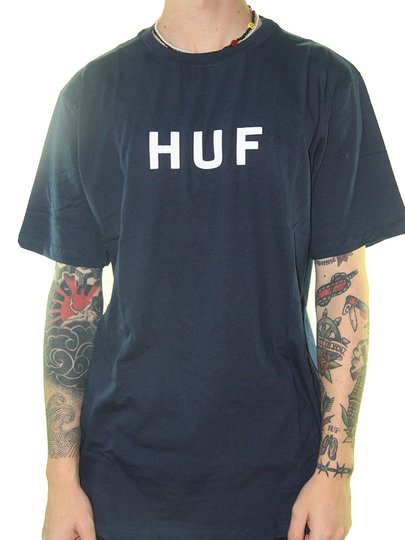 Camiseta Masculina HUF Essentials OG Logo Manga Curta Estampada - Marinho