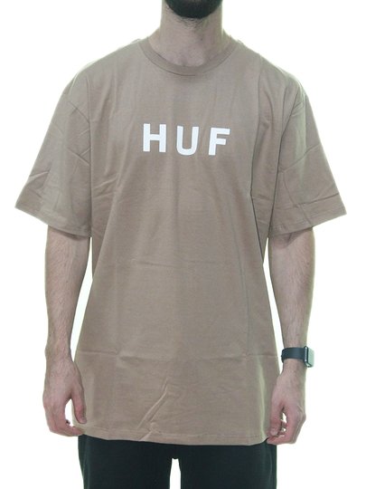 Camiseta Masculina HUF OG Logo BIG Manga Curta Estampada  - Marrom Claro