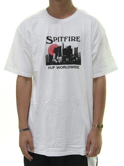 Camiseta Masculina HUF Skyline Manga Curta Estampada - Branco