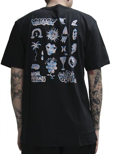 Camiseta Masculina Hurley Flops Manga Curta Estampada - Preto