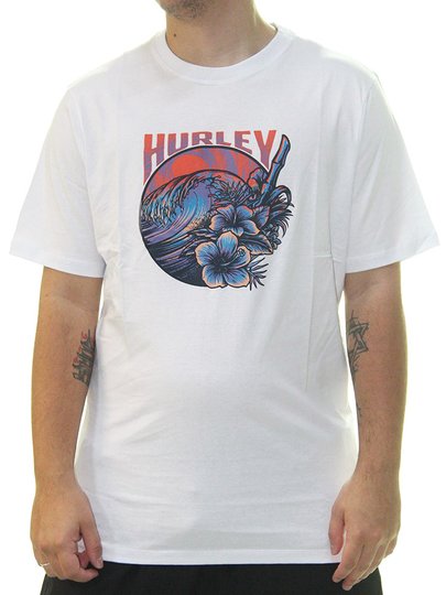 Camiseta Masculina Hurley Flower Sun Manga Curta Estampada - Branco