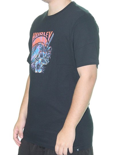 Camiseta Masculina Hurley Flower Sun Manga Curta Estampada - Preto