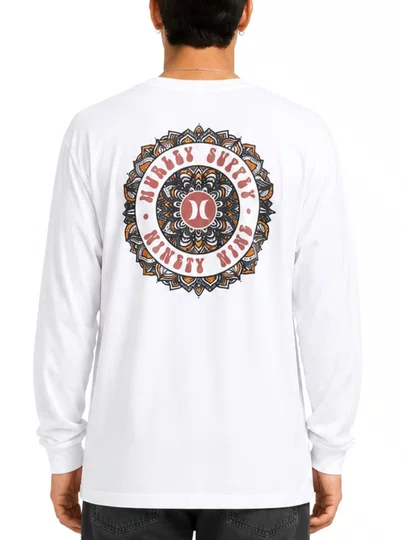 Camiseta Masculina Hurley Mandala Manga Longa Estampada - Branco