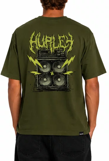 Camiseta Masculina Hurley Noise Manga Curta Estampada - Verde Militar