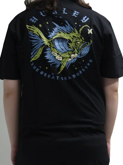 Camiseta Masculina Hurley Sea Monster Manga Curta Estampada - Preto