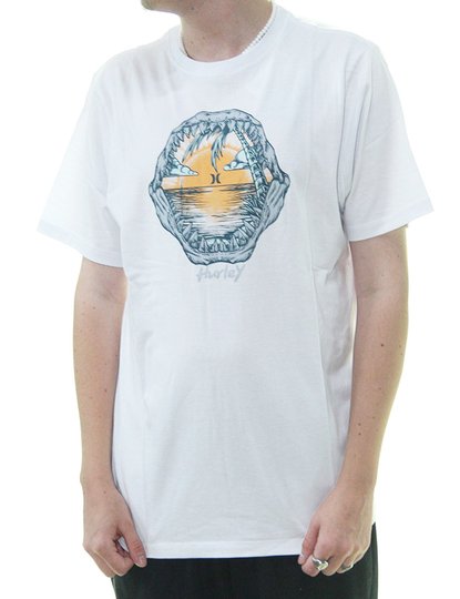 Camiseta Masculina Hurley Shark Manga Curta Estampada - Branco