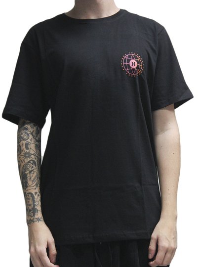 Camiseta Masculina Hurley Silk Level Manga Curta Estampada - Preto