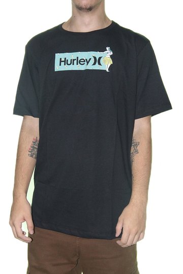 Camiseta Masculina Hurley Silk O&O Box Windansea Manga Curta Estampada - Preto