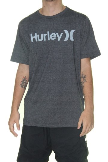 Camiseta Masculina Hurley Silk O&O Solid Manga Curta Estampada - Mescla/Preto
