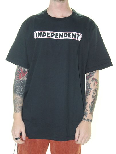 Camiseta Masculina Independent Big Bar Logo 3 Colors Manga Curta Estampada - Preto