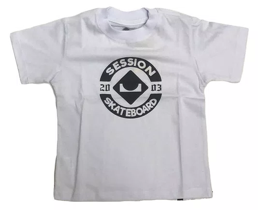 Camiseta Masculina Infantil Session Logo Skate 2003 Manga Curta Estampada - Branco
