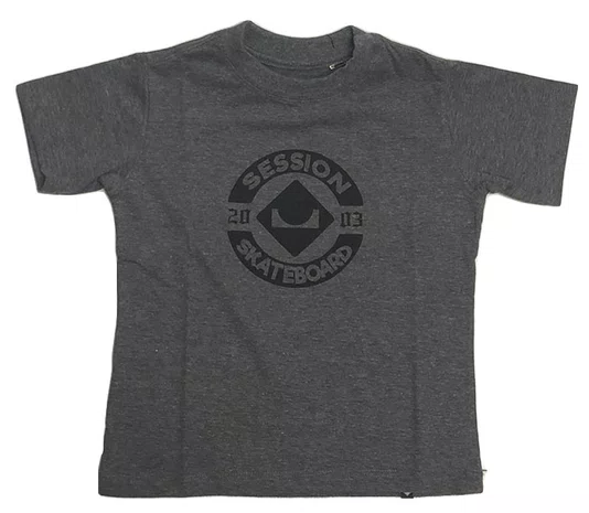 Camiseta Masculina Infantil Session Logo Skate 2003 Manga Curta Estampada - Chumbo Mesclado