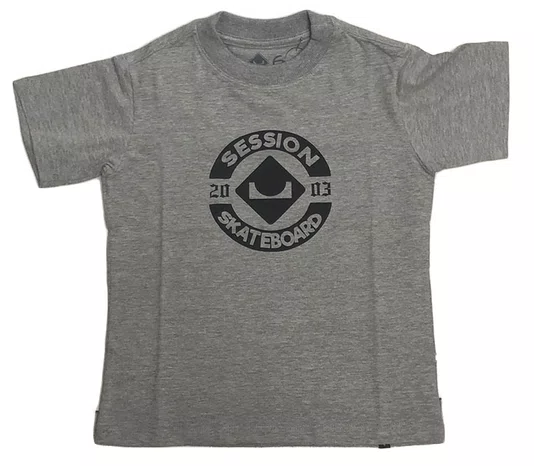 Camiseta Masculina Infantil Session Logo Skate 2003 Manga Curta Estampada - Cinza Mesclado