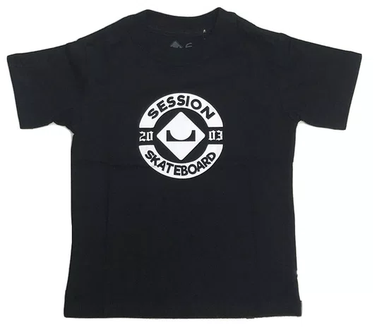 Camiseta Masculina Infantil Session Logo Skate 2003 Manga Curta Estampada - Preto