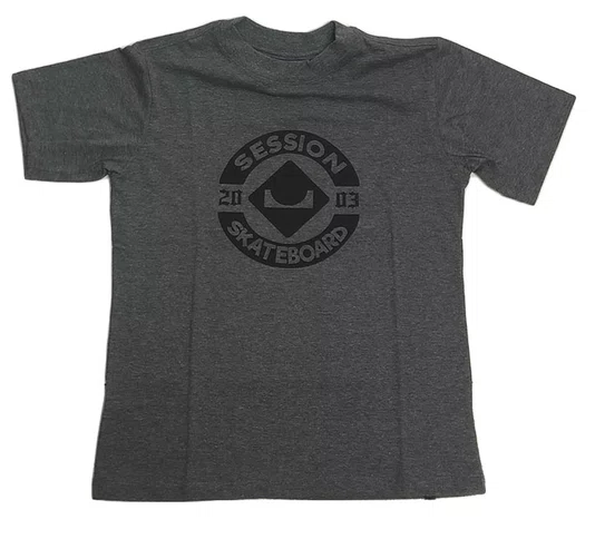 Camiseta Masculina Juvenil Session Logo Skate 2003 Manga Curta Estampada - Chumbo