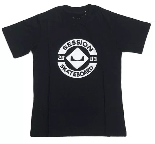 Camiseta Masculina Juvenil Session Logo Skate 2003 Manga Curta Estampada - Preto