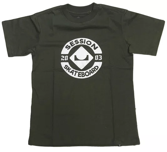 Camiseta Masculina Juvenil Session Logo Skate 2003 Manga Curta Estampada - Verde