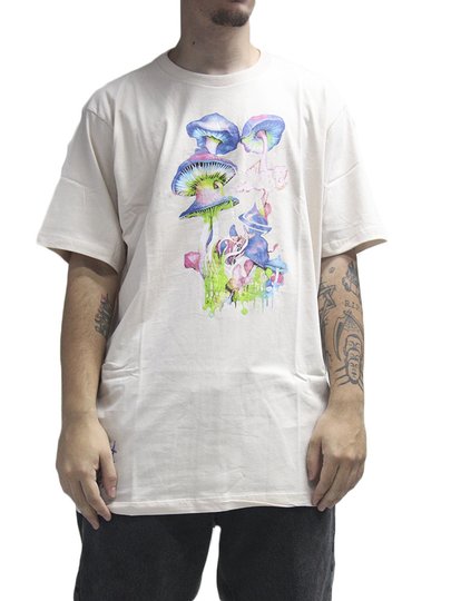 Camiseta Masculina Lost Love Mushtoons Manga Curta Estampada - Bege