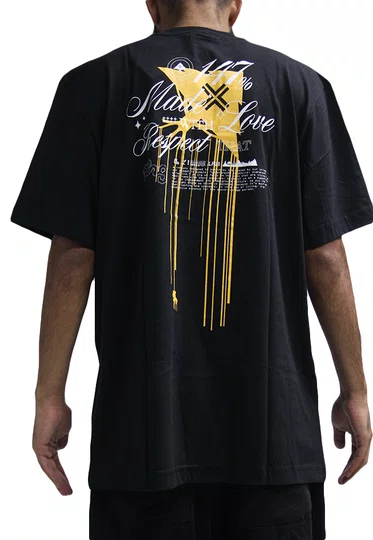 Camiseta Masculina Lrg Over Made With Love Manga Curta Estampada - Preto
