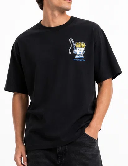 Camiseta Masculina New Balance Fish And Chips Manga Curta Estampada - Preto