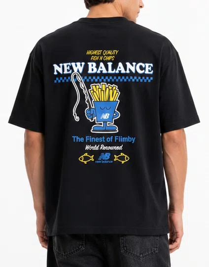 Camiseta Masculina New Balance Fish And Chips Manga Curta Estampada - Preto