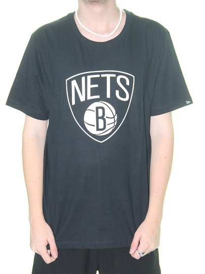 Camiseta Masculina New Era Nets Manga Curta Estampada - Preto