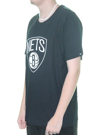 Camiseta Masculina New Era Nets Manga Curta Estampada - Preto
